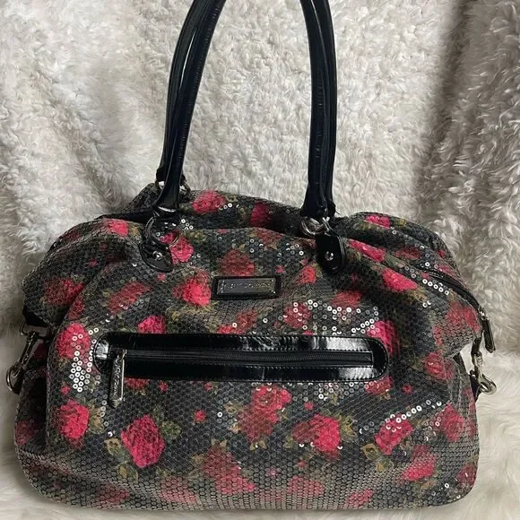 BETSEY JOHNSON Full SEQUINS RED ROSES Tote HOBO  Weekender Bag - Picture 5 of 16